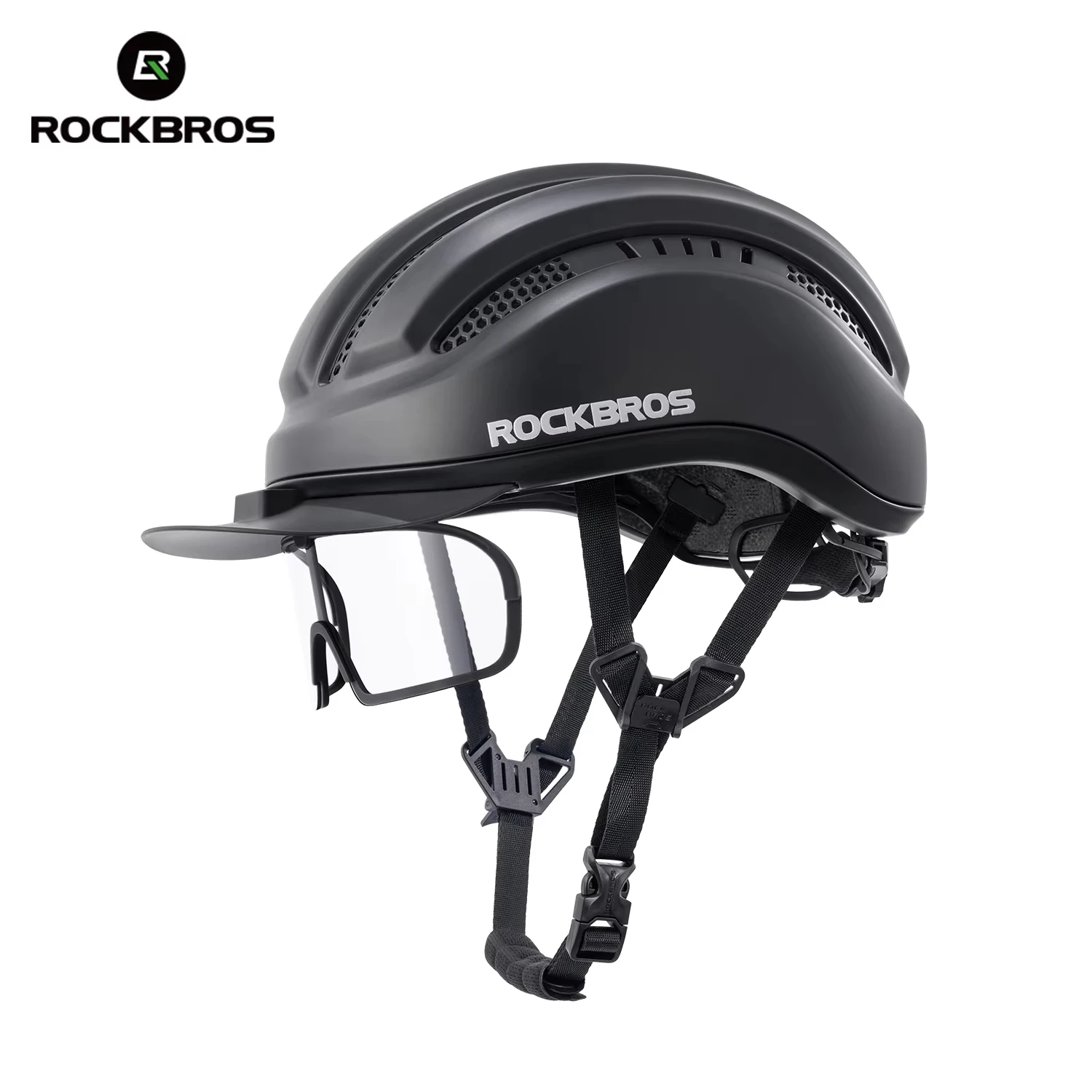 

ROCKBROS Cycling Integrated Helmet High Strength 54-60cm Head Circumference Wide Brim Helmet Photochromic Goggles Cycling Helmet