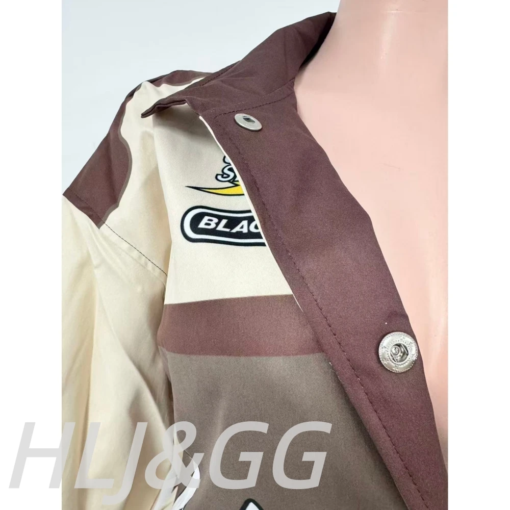 HLJ&GG Fashion Y2K Letter Print Oversize Style Jacket Women V Neck Button Long Sleeve Loose Tops Female Sporty Streetwear 2025