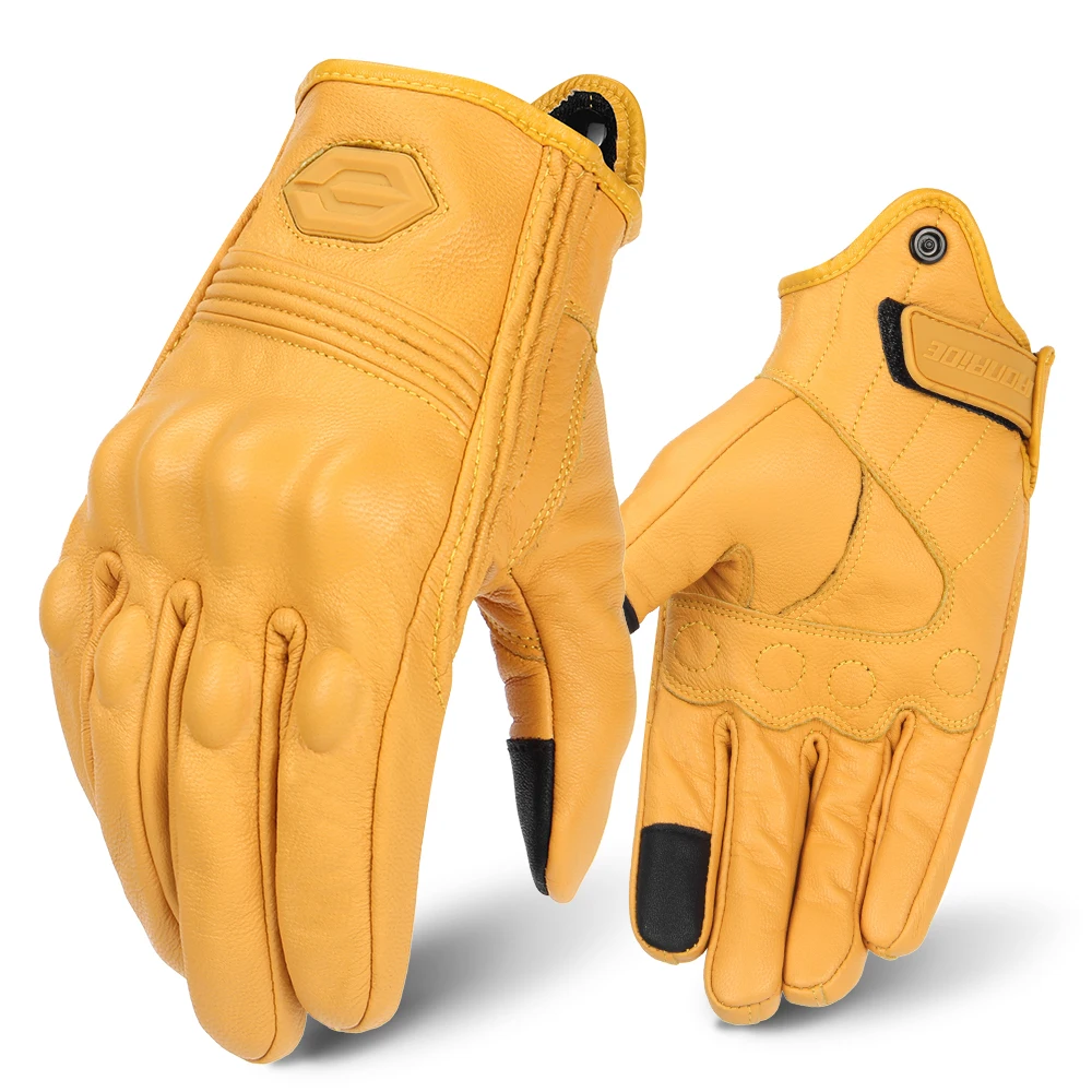 Guanti da moto in pelle Guanti da moto traspiranti impermeabili Guanti da equitazione da motocross in pelle di capra Dito intero Quattro stagioni