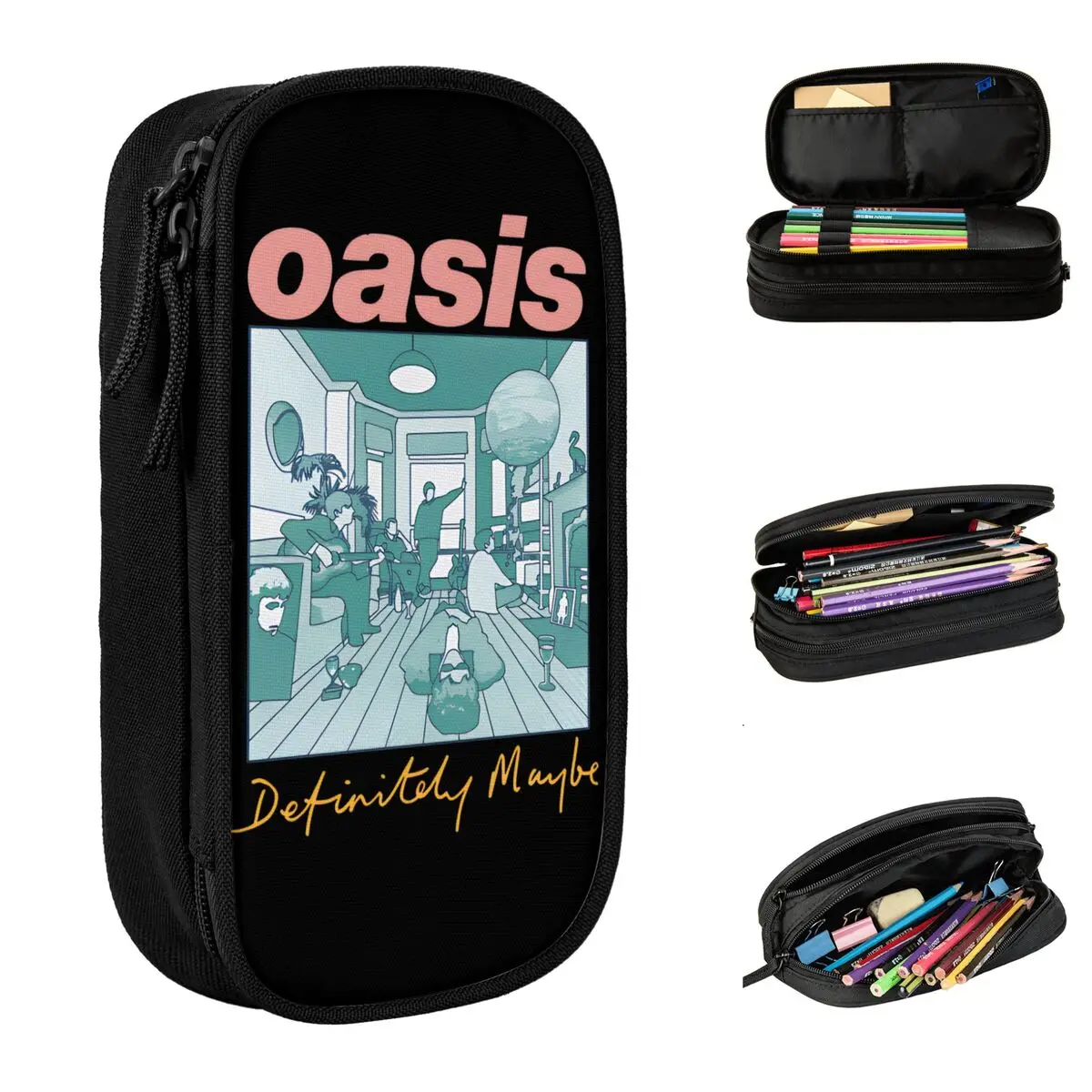 

Definitely Maybe Artwork Band Pencil Cases Classic O-Oasis Pen Bag Kids Large Storage Office Cosmetic Pencilcases