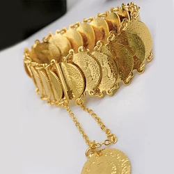 Luxury Gold Plated Ottoman Turkish Totem Chain Bracelet Coin Cuff Bangles for Bridal Ethnic Women's Jewelry Bijoux