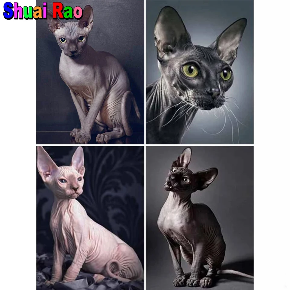 Full Drill Diamond Painting, Cute Sphinx Cat, Cross Stitch, Inlaid Animal, DIY Embroidery Gift, Stitch Kit, Home Decor, 5D