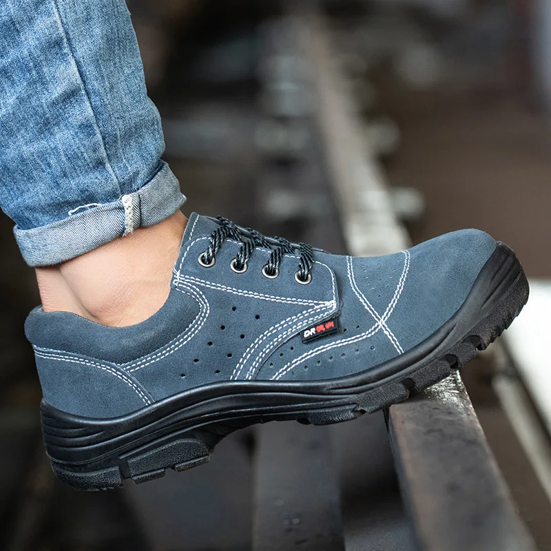 

large size men fashion breathable steel toe covers working safety shoes cow suede leather insulated shoe summer footwear protect