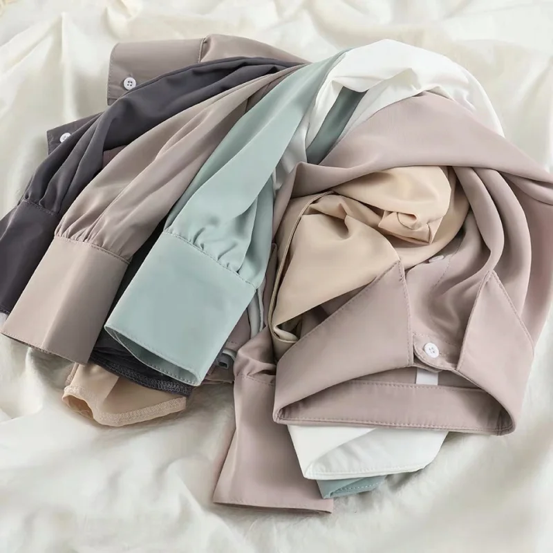 Retro Chic Autumn Korean Style Loose Long Sleeve Tops Women Shirts Outerwear Solid Shirts Ladies Blouse