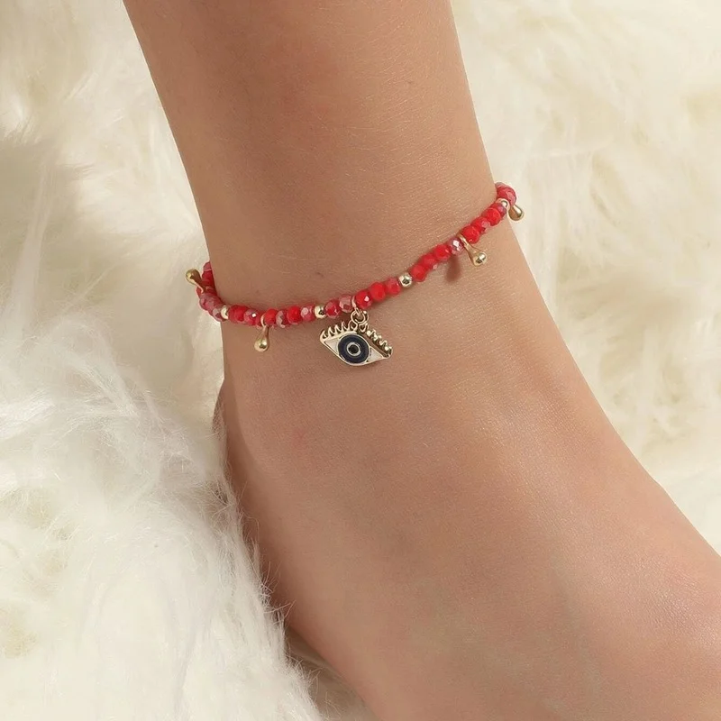 2022 Black White Red Mixex Color Beaded Anklets For Women Summer Holidays Beach Foot Jewelry Evil Eye Ankle Bracelet On the Leg