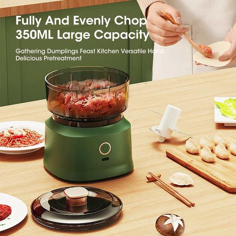 Electric Meat Grinder Garlic Blender Kitchen Food Crushing Multi-function Stirring Vegetable and Meat Mash Usb Charging 350ml