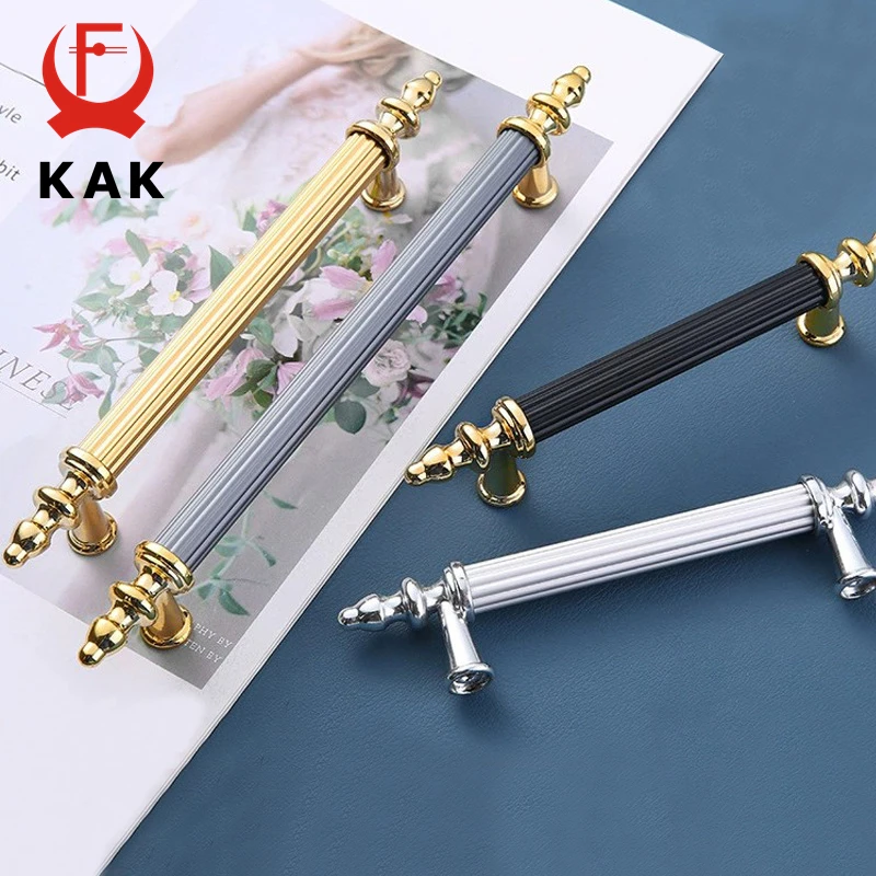 KAK European Style Furniture Handle Gold Kitchen Cabinet Handles Aluminum Alloy Black Drawer Knobs Door Pulls Furniture Hardware