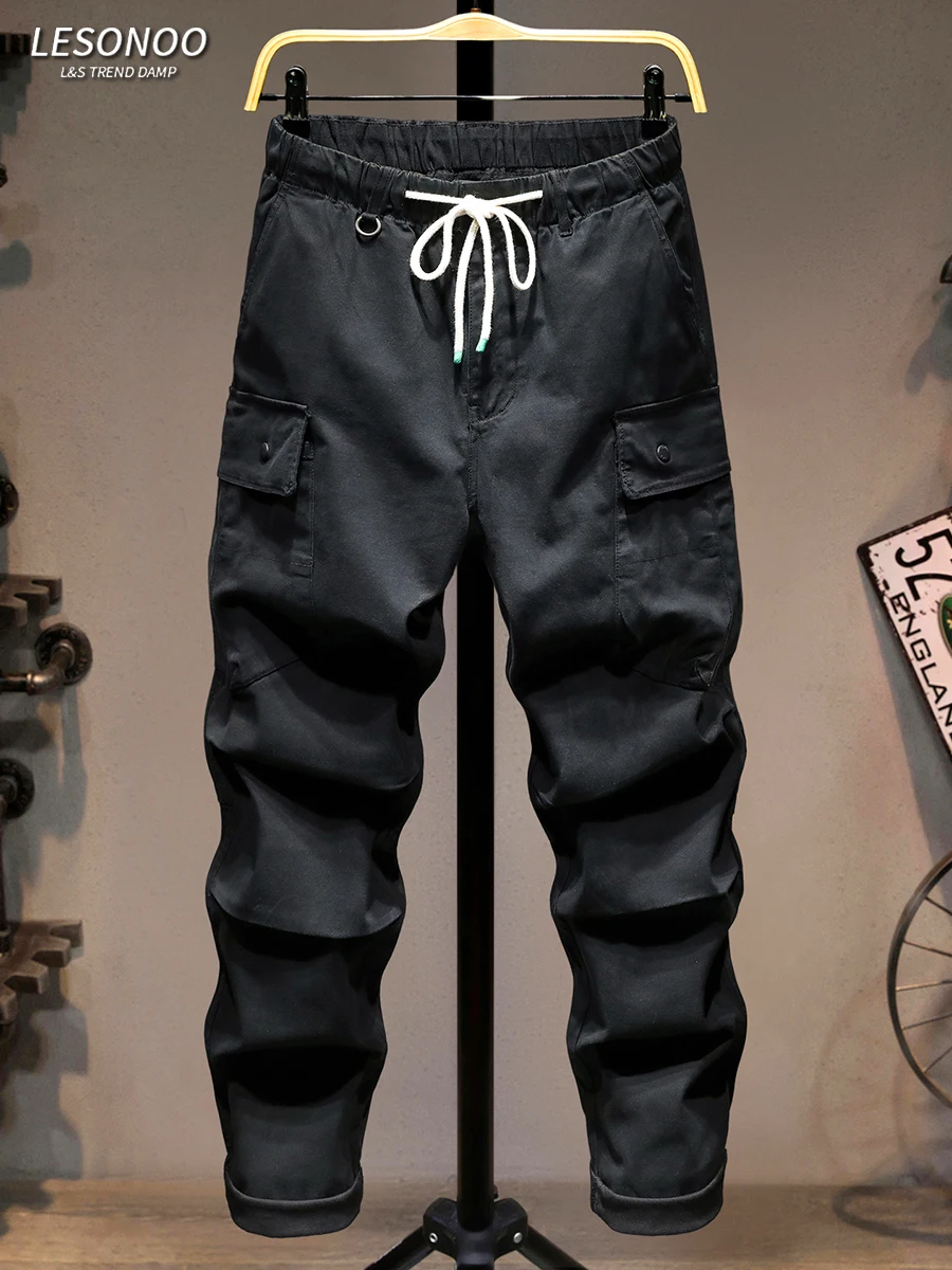 

Высококачественные мужские повседневные рабочие брюки свободного прямого кроя с удобной эластичной талией, универсальные молодежные модные длинные брюки