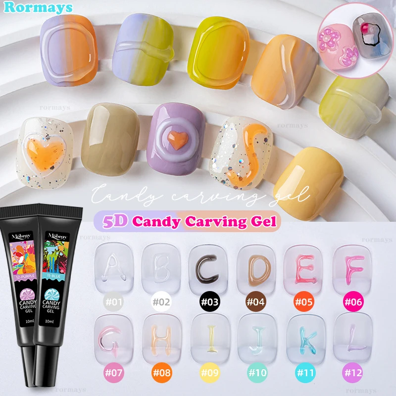 Rormays 5DCandy Carbing Gel Korean style 5D three-dimensional gel relief nail design macaroni translucent paint lining gel 12pcs