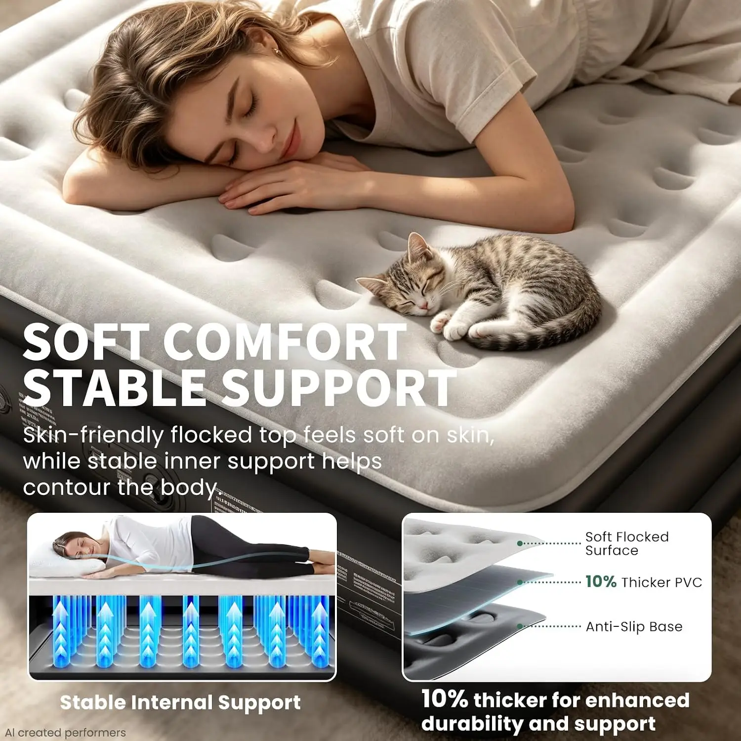 Queen Air Mattress with Integrated Pump, 18-Inch Elevated Inflatable Bed, 800 lb Capacity