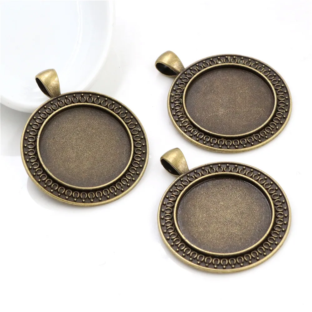 New Fashion 5pcs 25mm Inner Size Antique Silver Plated and Bronze Classical  Style Cabochon Base Setting Charms Pendant