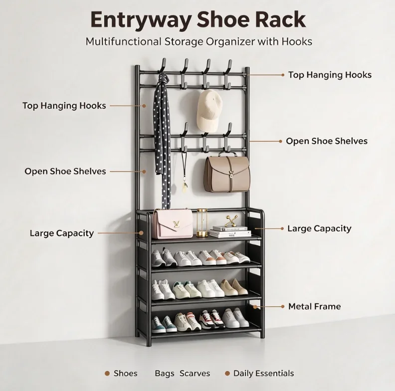 Door Mounted Shoe Hat Rack Multi-functional Integrated Storage Cabinet Simple Assembly Household Shoes Hats Clothes Home Storage
