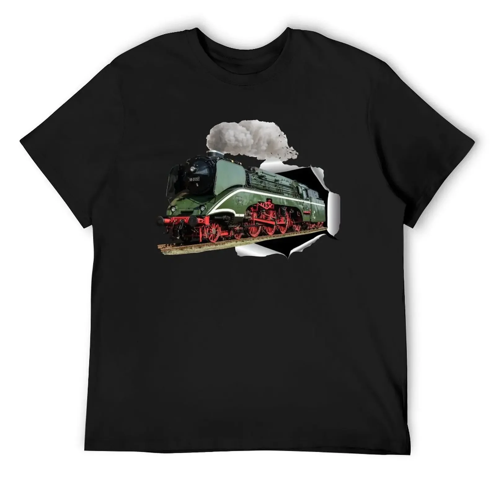 Steam locomotive breaks through paper T-Shirt graphic t shirt vintage plain cotton graphic tees mens workout shirts