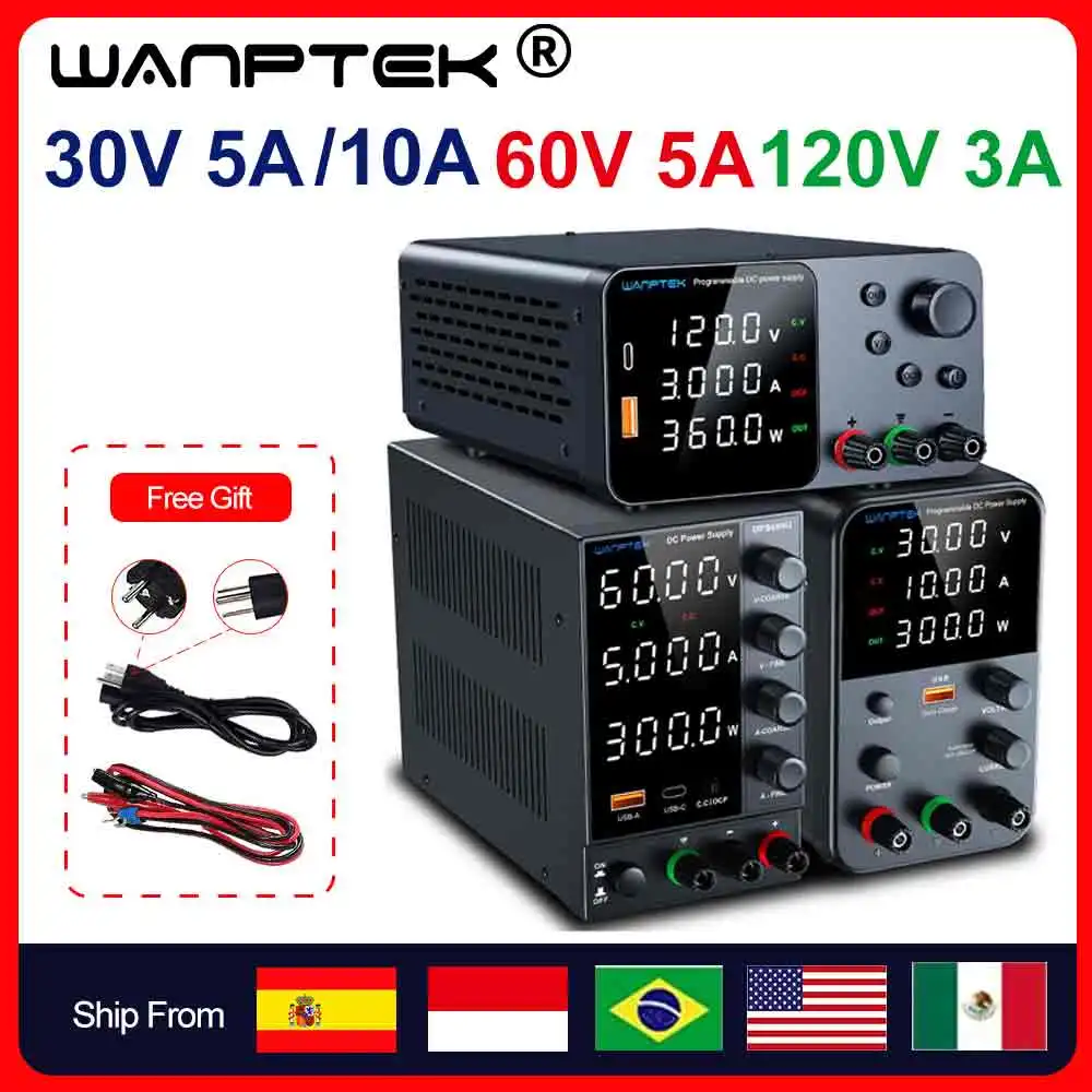 Wanptek Adjustable Laboratory DC Power Supply 30V 5A 10A 60V 5A 120V3A Lab Bench Power Source Stabilized Voltage Regulator Power