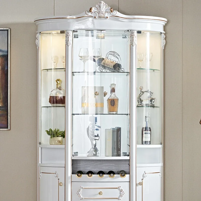 

European-Style Four-Door Wine Cabinet Semicircle Curved Glass Living Room Curio Cabinet Storage Display Cabinet French Style