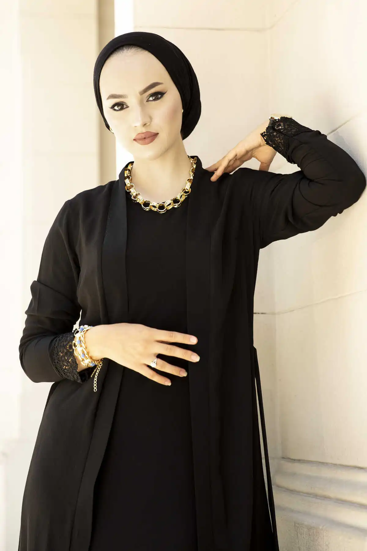 Dettaglio in pizzo modello Abaya inverno autunno 2021 donne musulmane Hijab foulard tacchino islamico