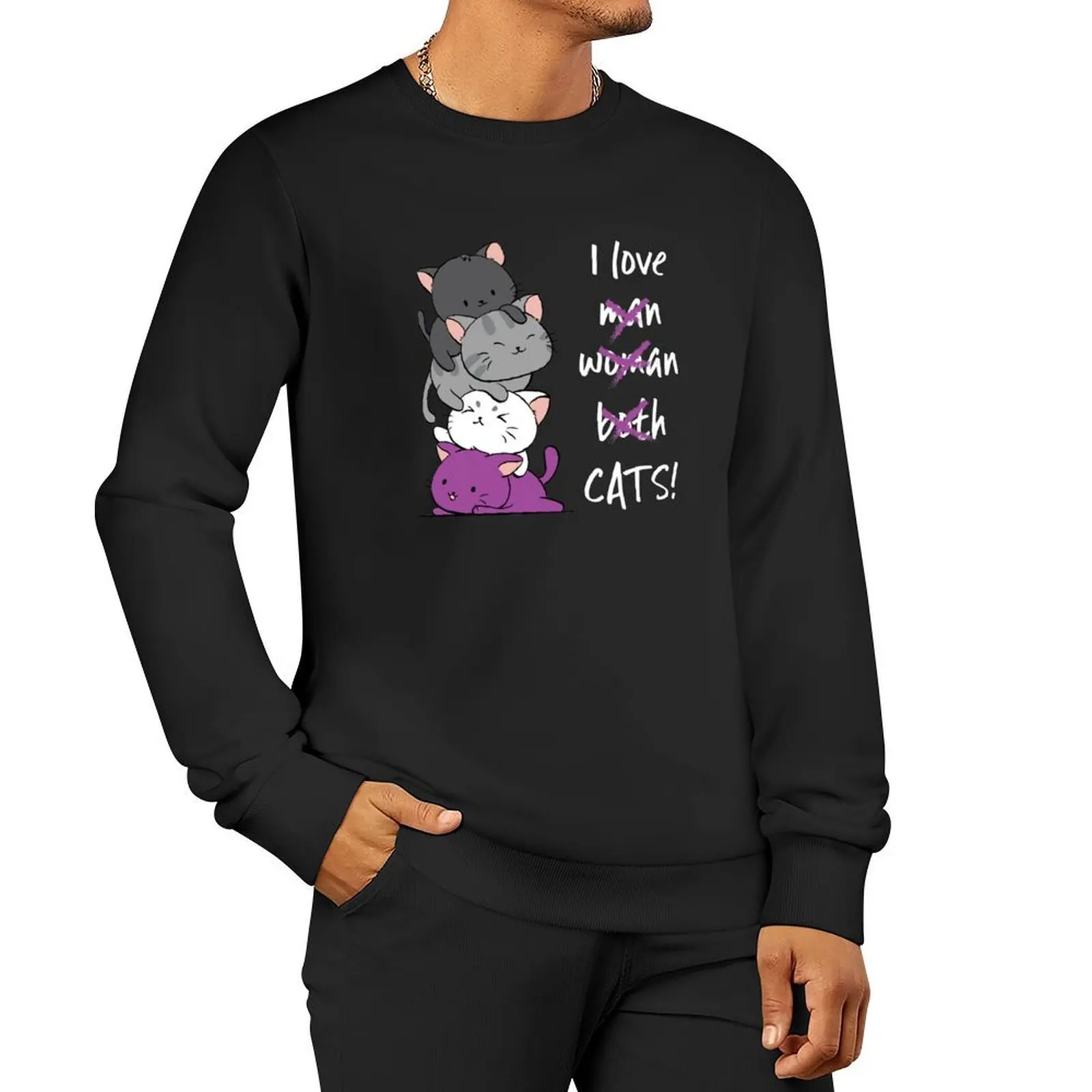 Kawaii Catpile مع النص - LGBTQ فخر جنسي لـ Ace البلوز ملابس رجالي ملابس رجالي ملابس الخريف جديد في بلوزات