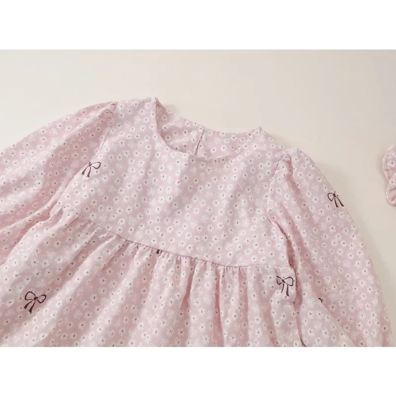 Kinder Mädchenkleid RAISE Herbst Schleife Blumendruck Kinder Mädchen Prinzessinnenkleid Rundhals 2-8 Jahre Mädchen Langarmkleid Haarband – Detail 29