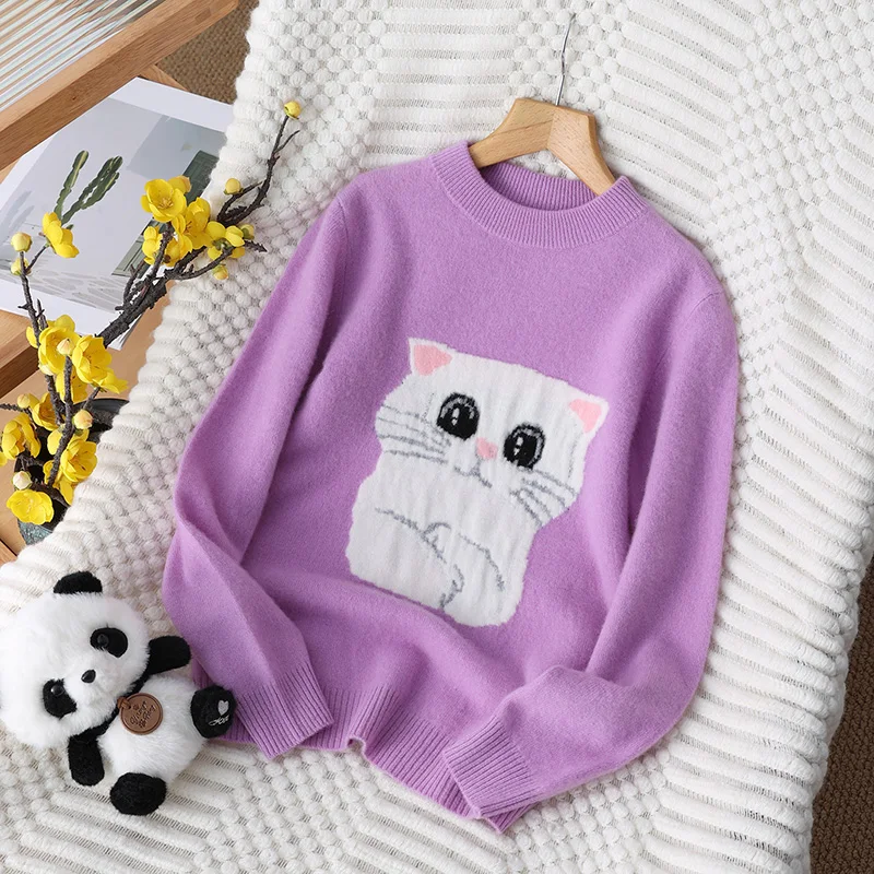 

Basic O-Neck 100% Merino Wool Sweater Autumn And Winter Pullover Long Sleeve Knitwear Girls Children's Clothing Tops