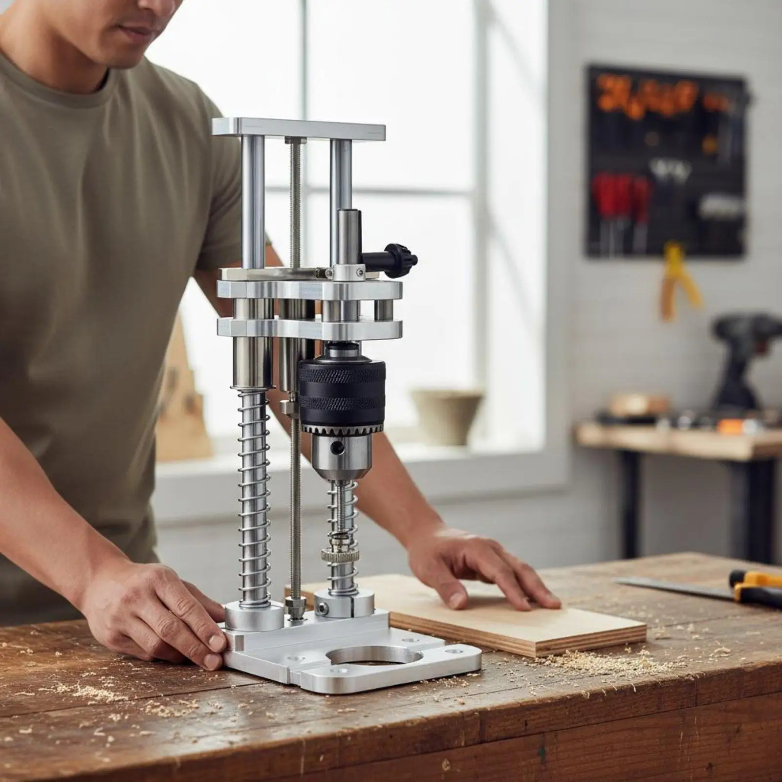 Vertical Drilling Support Bracket Precision Drill Press Stand Adjustable Tool Holder for Woodworking and Garage Tasks