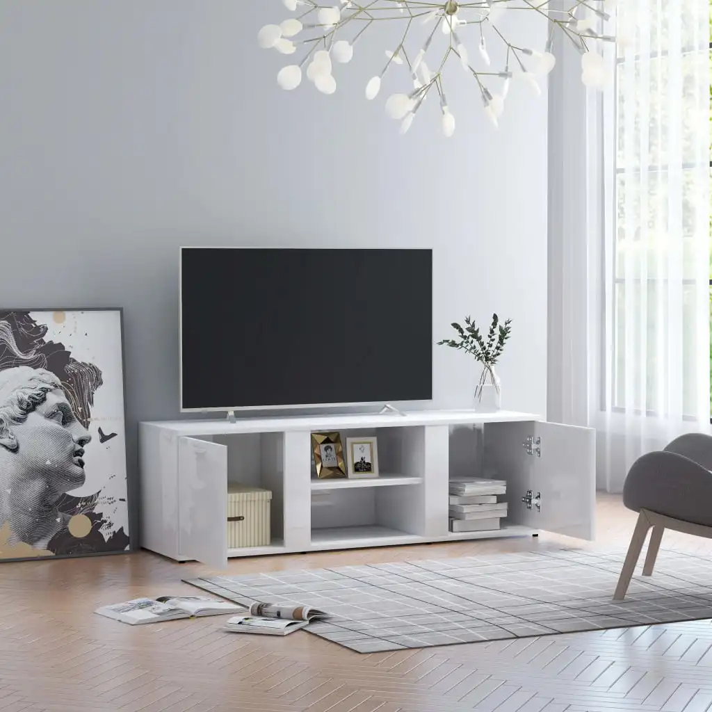 Bright white TV cabinet 120x34x37 cm chintered