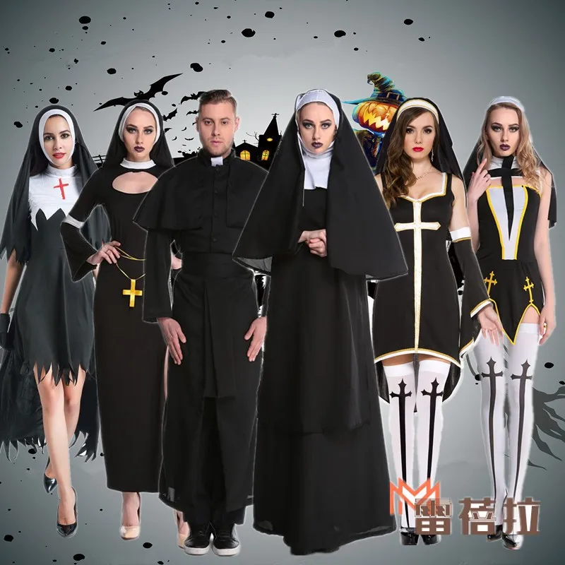 

Halloween Nun Costume Men's Missionary Priest Performance Suit Polyester Fiber One Size Fits All Stage Clothing