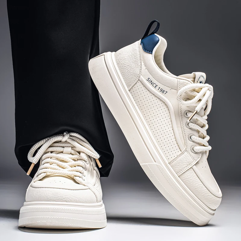 

Men's Casual Board Shoes 2026 New Style Summer Versatile Leather Sports Soft Bottom Low Help White Shoes for Teenagers And St...