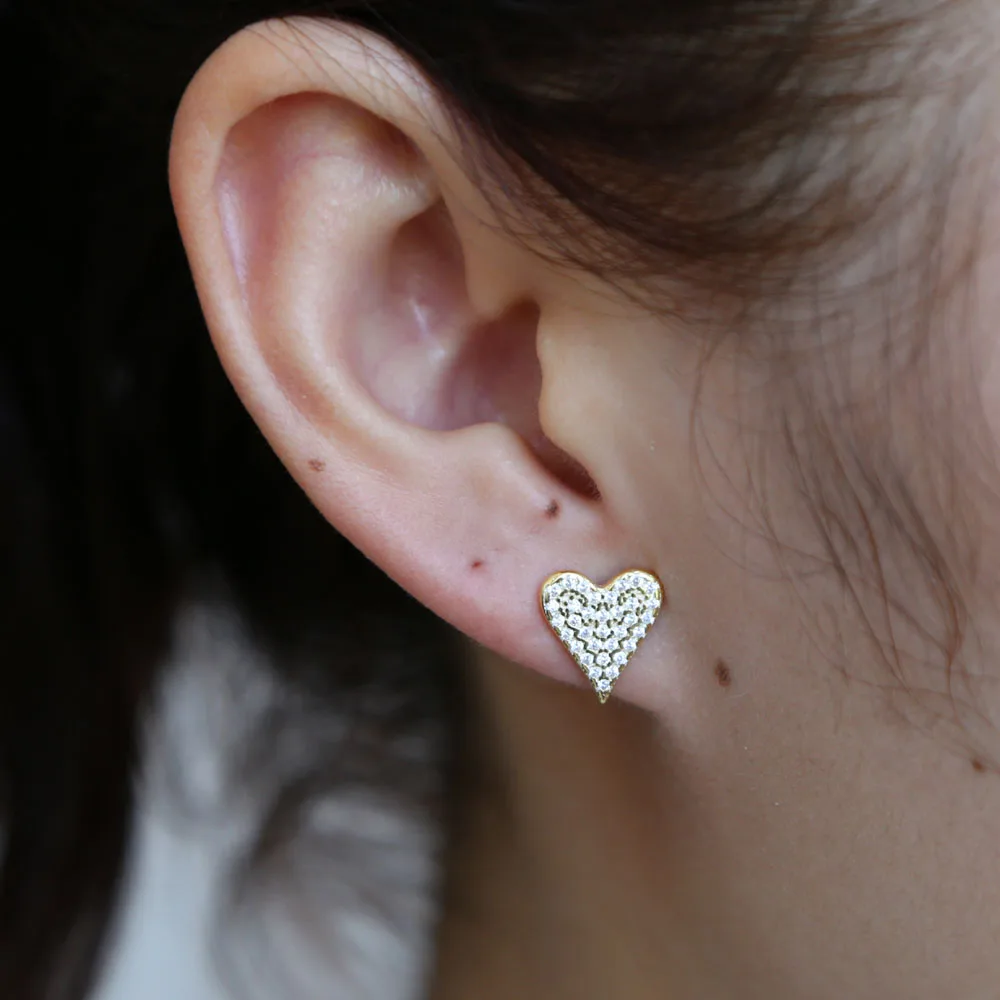 Real 925 Sterling Silver Sweet Mini Shiny Pave Cz Heart Earrings For Women Cute Girl Romantic Delicate Love Fashion Gift Jewelry