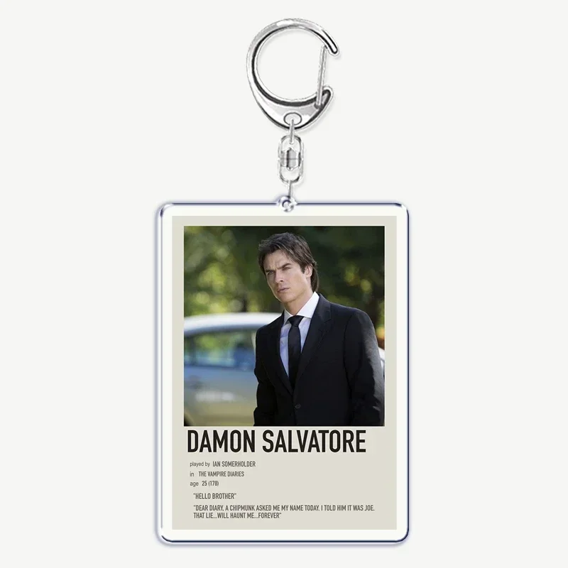 The Vampire Diaries TV Keychain for Accessories Bag Rectangle Pendant Key Chain Ring Damon Elena Stefan Keychains Jewelry Gift