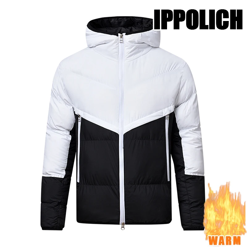 Men Color‑Block Hooded Padded Cotton Coat Women Ultra‑Soft Lightweight Water‑Repellent With Zipper Pockets Winter Jacket