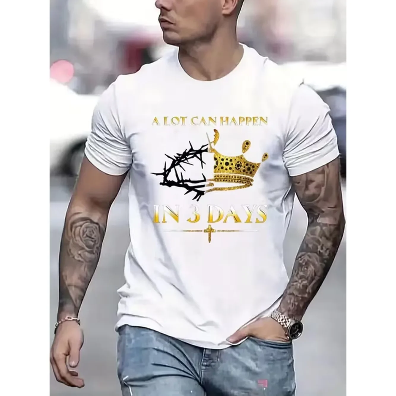Mens Tshirt Comfortable Crew Neck Casual Cotton Soft Breathable Top Menswear Tshirt Streetwear Cotton Fabric Trendy Letter Print
