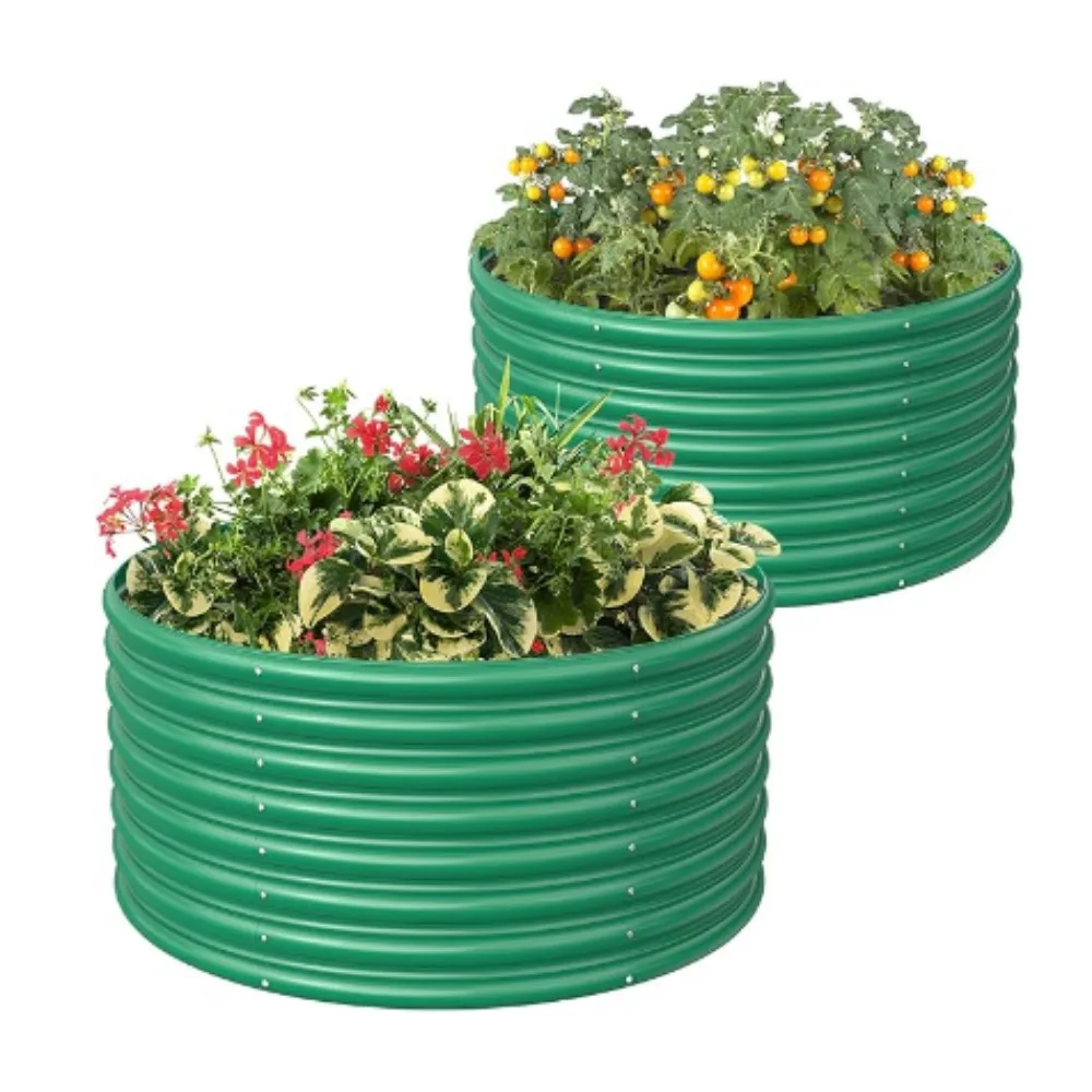 2-Pack 3FT(D) X2FT(H) Round Galvanized Raised Garden Bed Outdoor Houseplants Raised Planter Box Outdoor for Herb Flower Pots