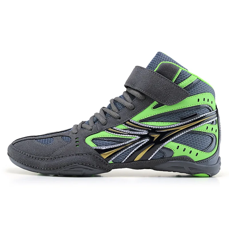 2026 Hook Loop Mid Cut Boxing Shoes Unisex Anti Slip Sanda Fighting Training Sneakers Breathable Light Wrestling Shoes