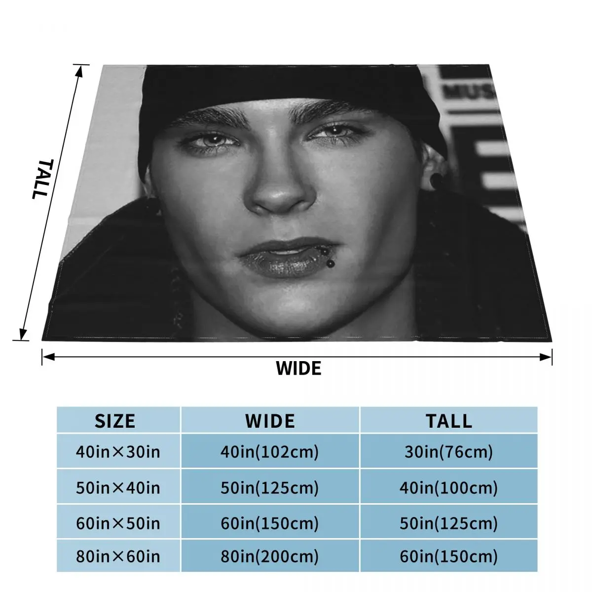 Tokio Hotel Tom Kaulitz Blanket Soft Warm Flannel Throw Blanket Plush for Bed Living room Picnic Travel Home Couch