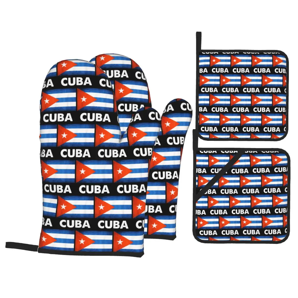 Cuban Cuba Country Flag Oven Mitts and Pot Holder Sets of 4 for Baking Kitchen Cooking Grilling Resistant Non-Slip Gloves
