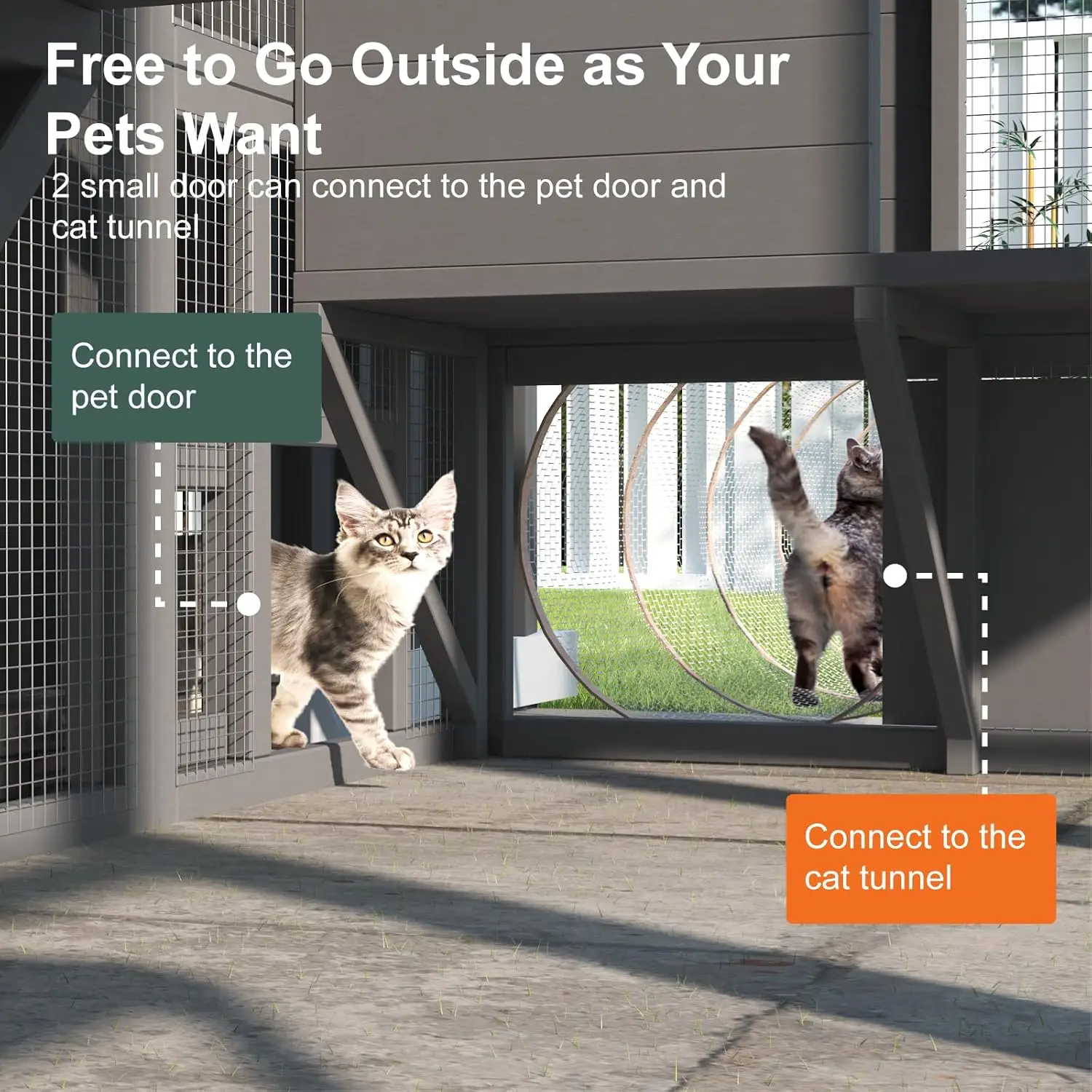 Catio Outdoor Cat Enclosure, Large Cat House for Mulitiple Cats Walk in Cat Cage with Waterproof Cover and Sunshine Panel Roof image 3