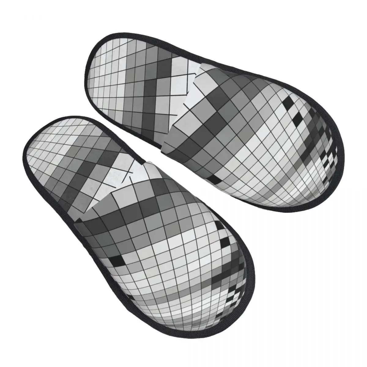 

Black And White 3D Grid Men Women Furry slippers Warm special Home slippers