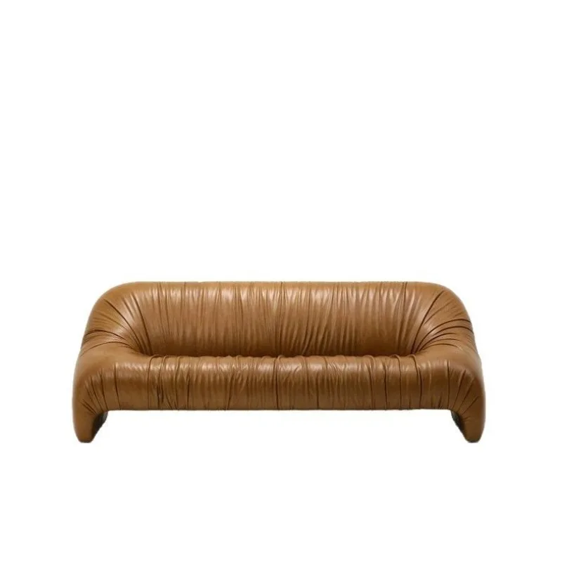 

Design old money style sofa three-seater small apartment pleated oil wax living room sofa