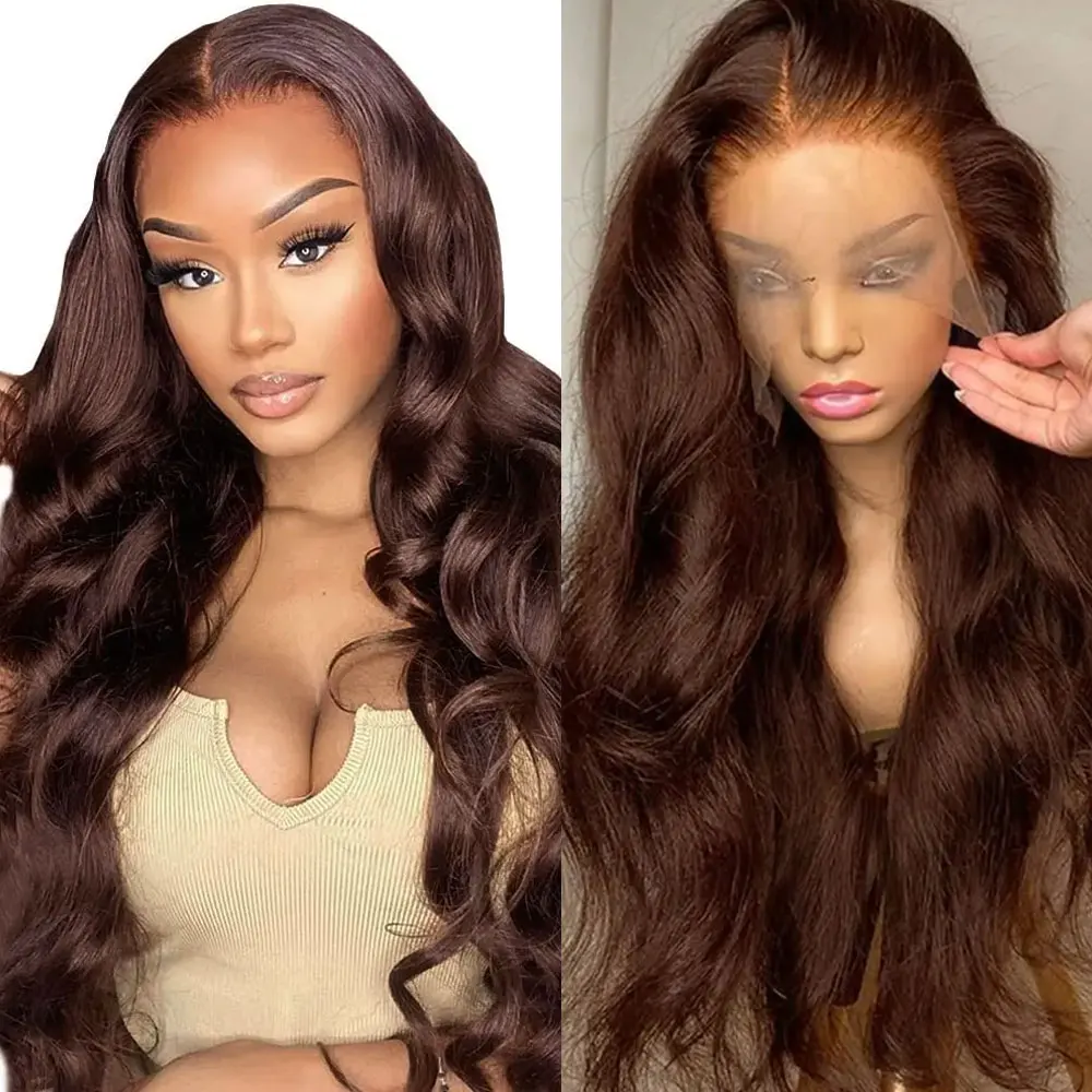 30 34inch Brown Lace Front Human Hair Wigs Body Wave 13x6 HD Lace Frontal Wig Pre Plucked Dark Brown 13x4 Lace Front Wig OnSale