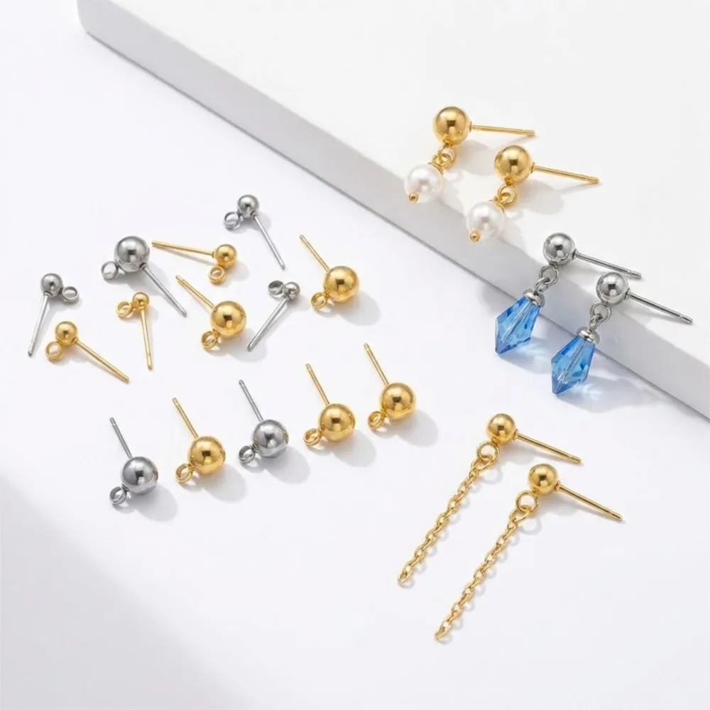 20 piezas de postes redondos de acero inoxidable con argolla para pendientes colgantes, accesorios para la fabricación de joyas DIY