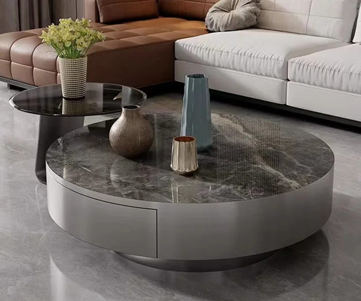 Home Furniture Wooden Coffee Table Set Luxury Modern Round Living Room High Gloss Coffee Tables Set