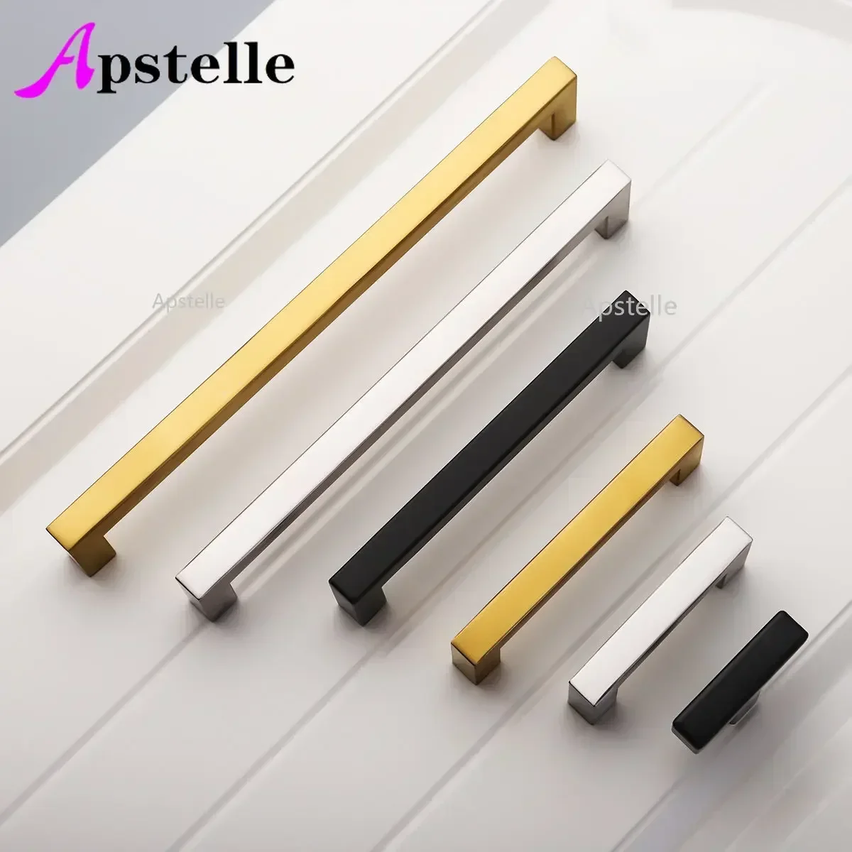 Apstelle Door Handl Stainless Steel Kitchen Pull Square Kitchen Furniture Silver Black Kitchen Door Handl European Style cabinet