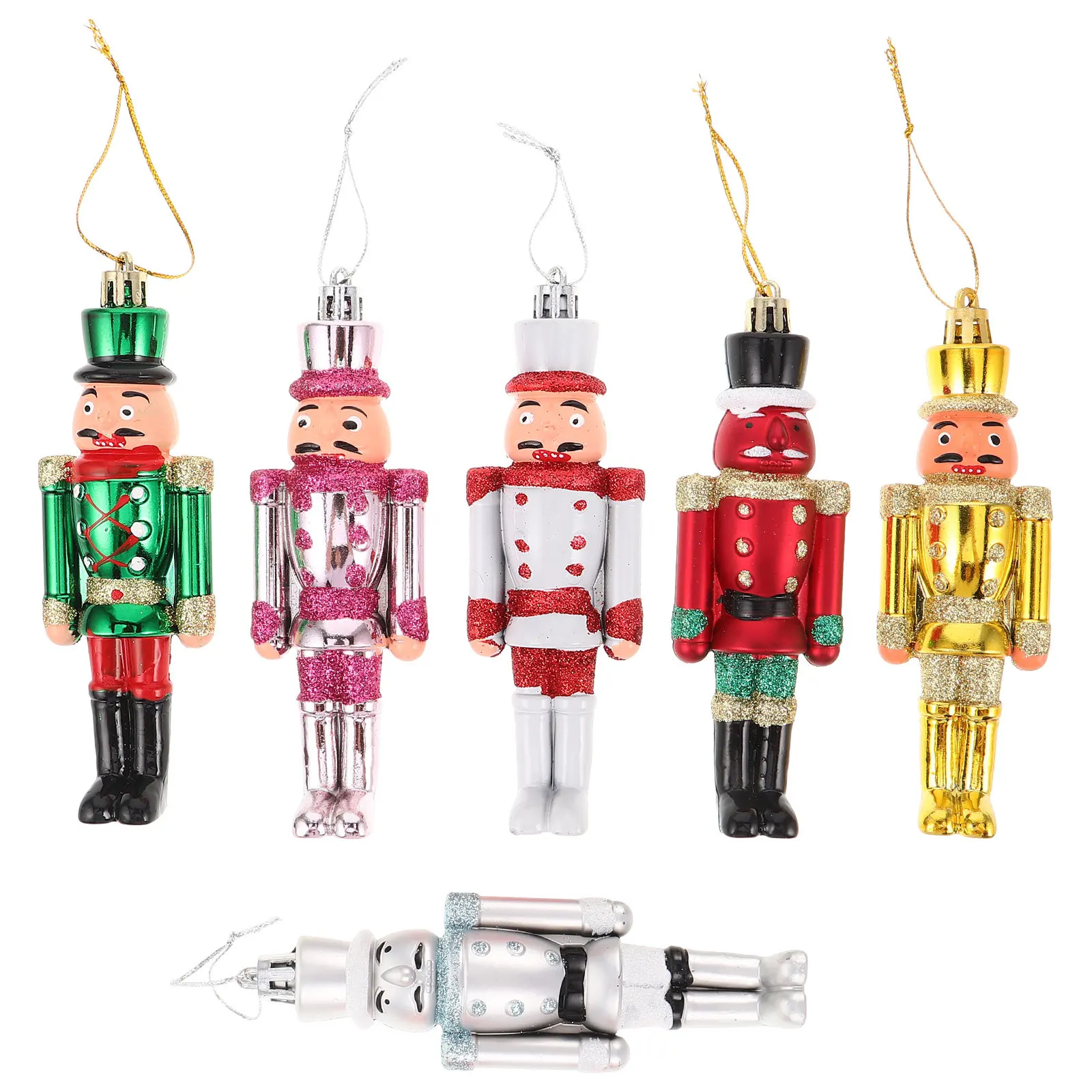 

6 Pcs Christmas Tree Decorations Hanging Nutcracker Ornaments Handmade Figures Mini