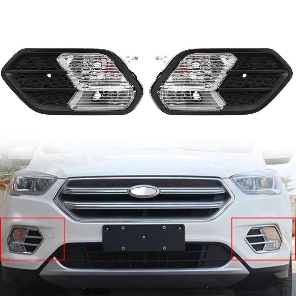 

FIT For 2017-2019 Ford Escape Kuga L+R Front Halogen Turn Signal Lamp Fog Lights W/Cover with Bulbs Voltage 12V