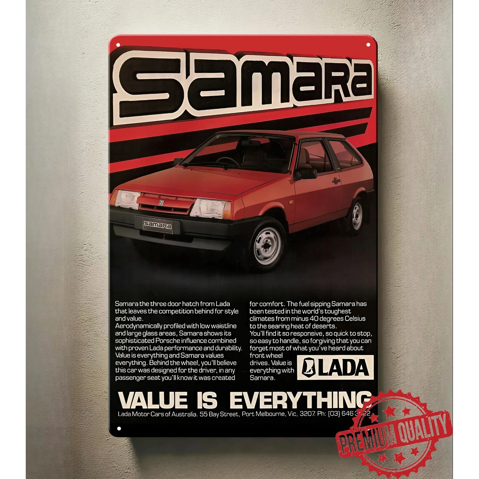 Lada Samara Auto-Metallposter – Sammel-Blechschild – Größe:, klassische Autokunst, rustikale Wandkunst, handgefertigtes Schild, dekoratives Plakette