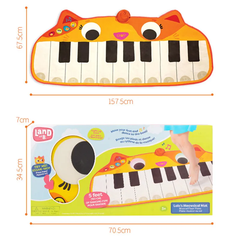 Infantil Dance Music Mat, os pés do bebê no piso do piano, Play Mat