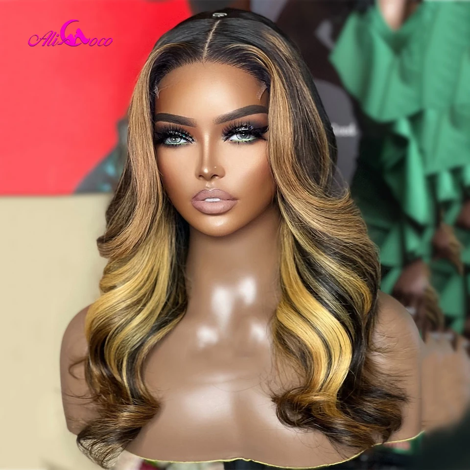 

13x6 Highlight Lace Front Wig Human Hair 5x5 Body Wave Lace Frontal Wigs Human Hair P1B/27 200 Density Pre Plucked Wig For Women