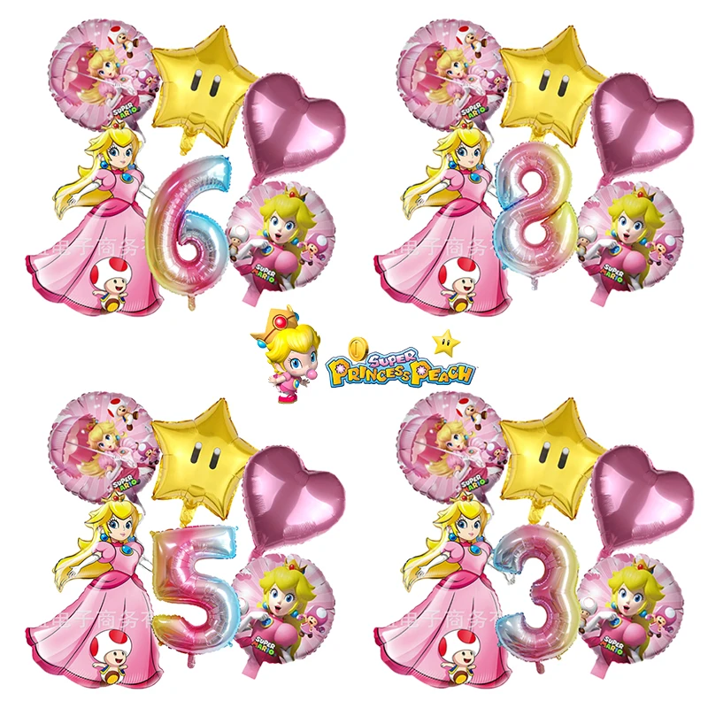 

Princess Peach Foil Balloon Girl Birthday Party Decoration Mario Kid 1-10 Number Balloons Party Supplies Baby Shower Gifts Decor
