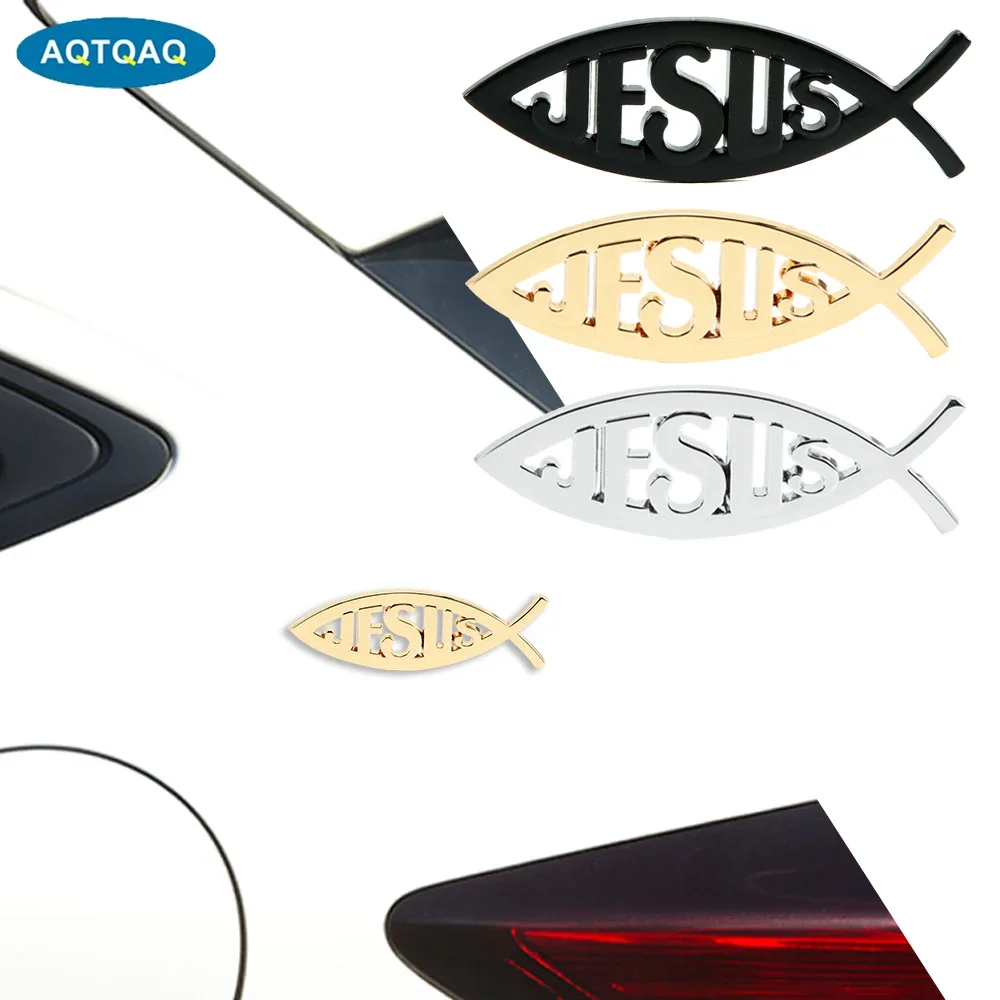 

AQTQAQ 1 Piece Car-styling Fish Cross Jesus Symbol 3D Metal for Universal Emblem Decal Christian Decorative Car Stickers New