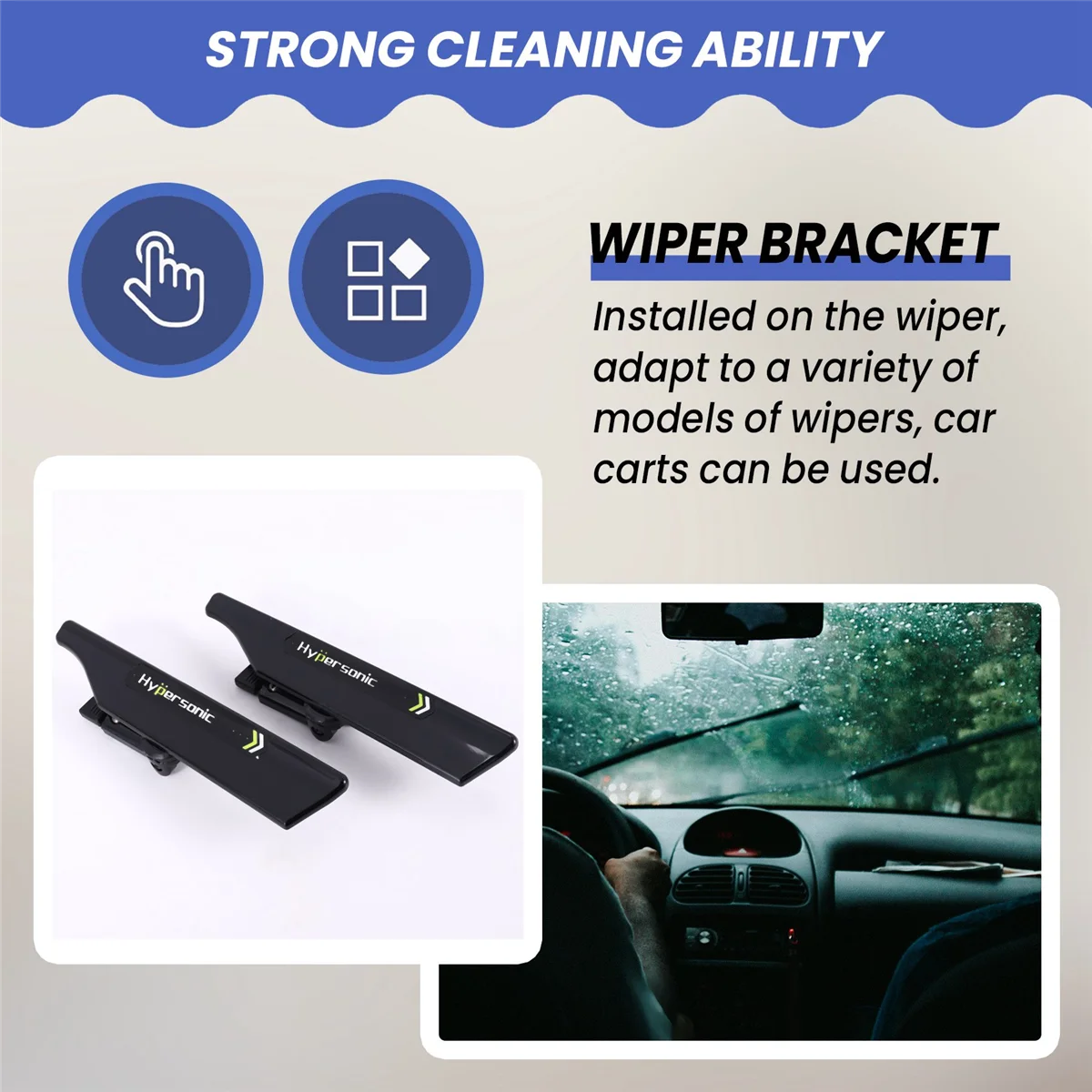 Hypersonic pára-brisas Wiper Wing, Wiper Blade, Spoiler, Mate Wing, Auto Car Tool, Black Stand, Acessórios, 2 pcs